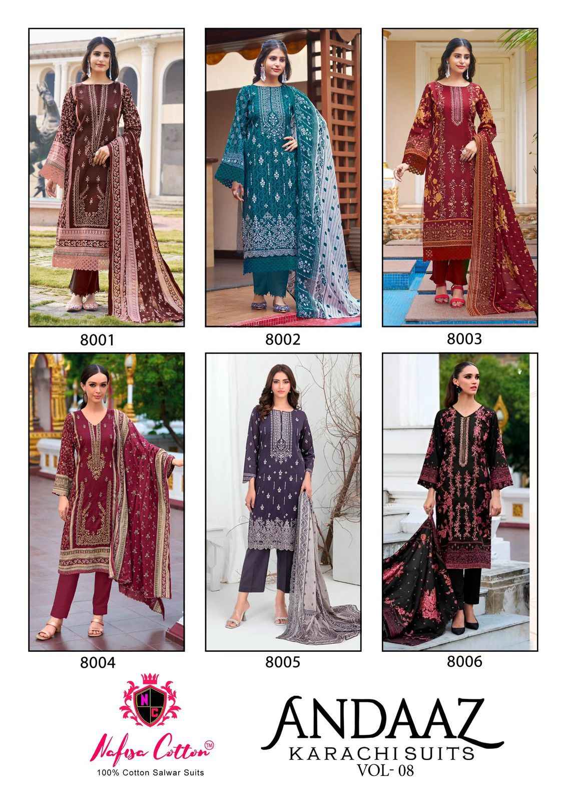 Nafisa Cotton Andaaz Karachi Suits Vol 8 Cotton Dress Material 6 pcs Catalogue