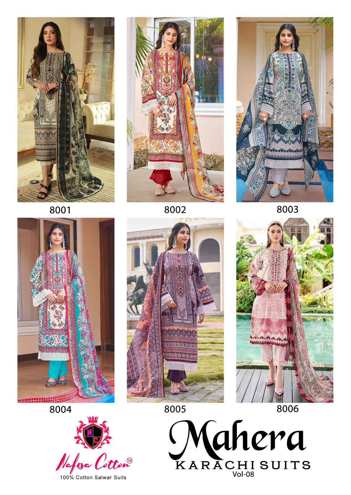 Nafisa Cotton Mahera Karachi Suits Vol 8 Cotton Dress Material 6 pcs Catalogue