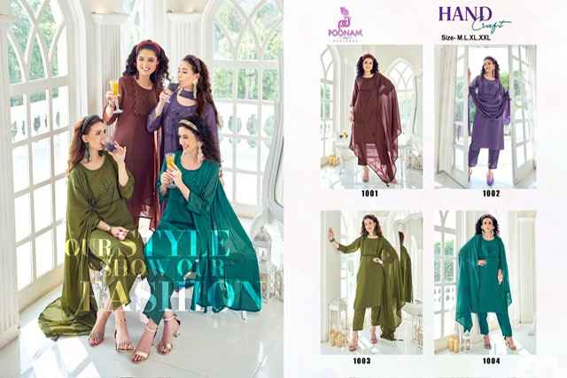 Poonam Designer Hand Craft Georgette Kurti Combo 4 pcs Catalogue