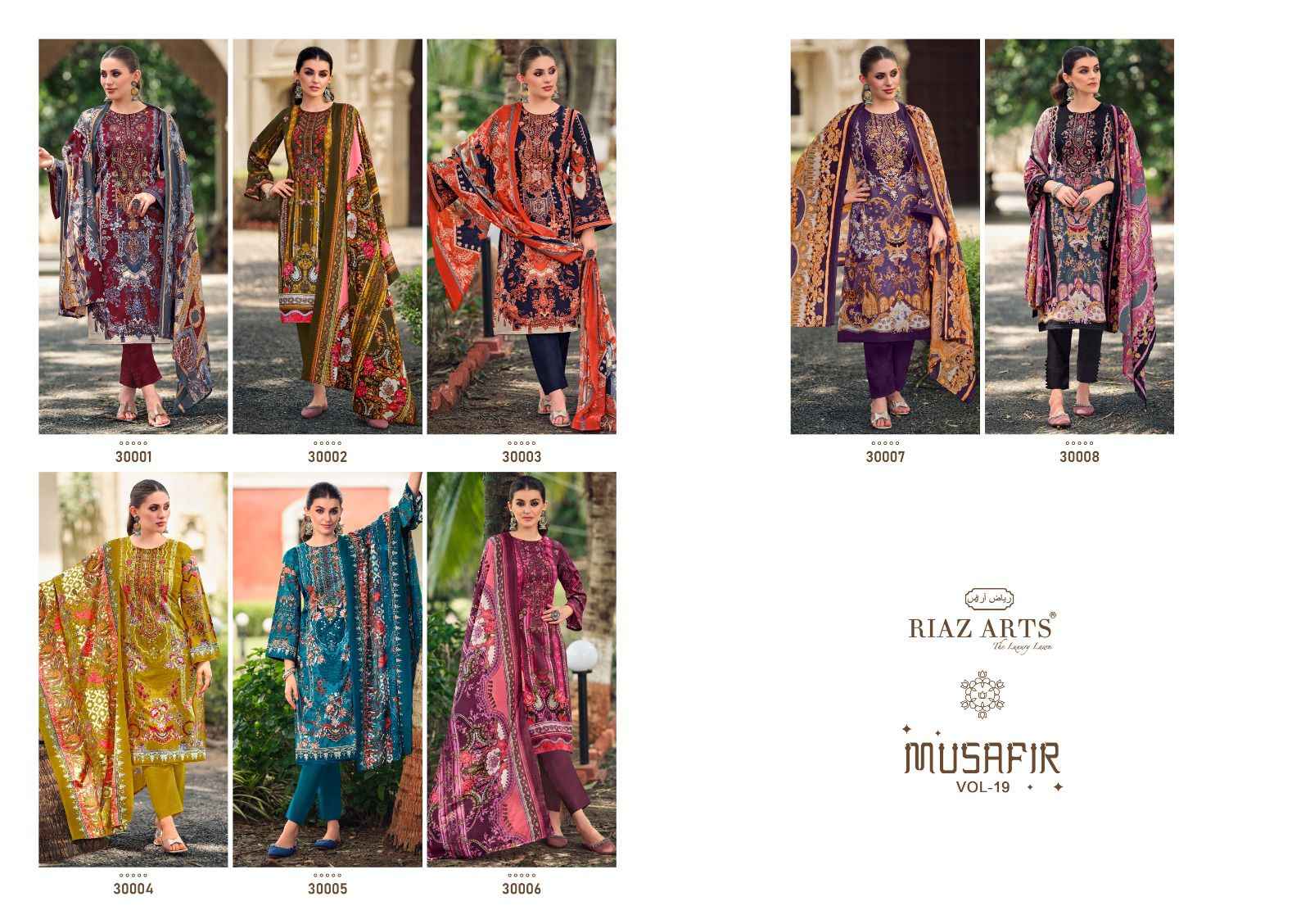 Riaz Arts Musafir Vol 19 Lawn Cotton Dress Material 8 pcs Catalogue