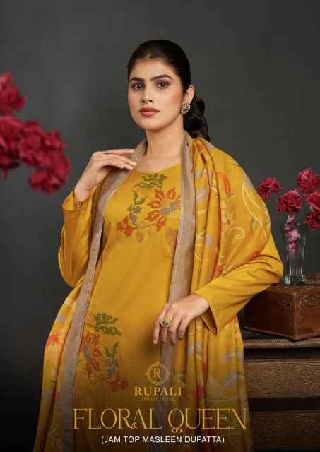 Rupali Fashion Floral Queen Jam Satin Dress Material 4 pcs Catalogue