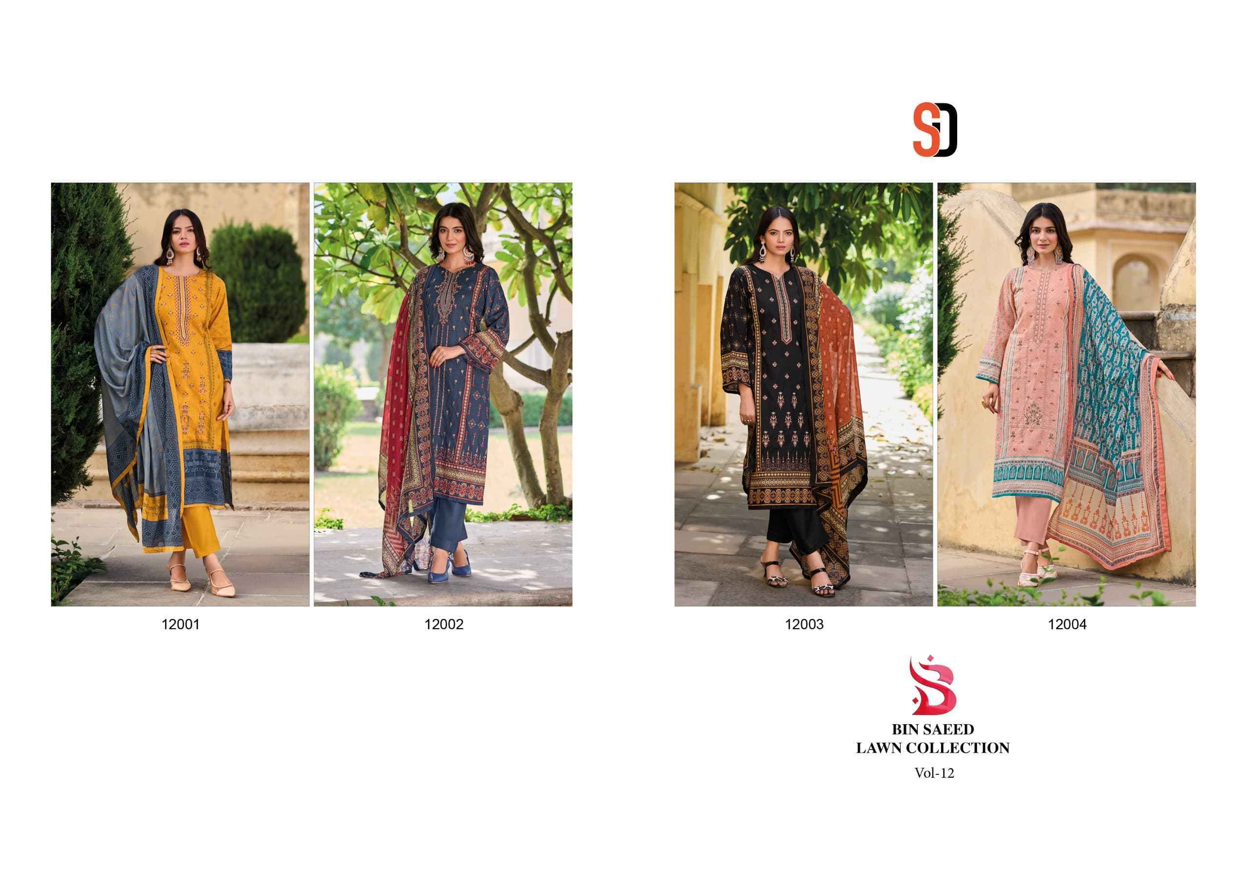 Shraddha Designer Bin Saeed Lawn Collection Vol 12 Cotton Dress Material 4 pcs Catalogue
