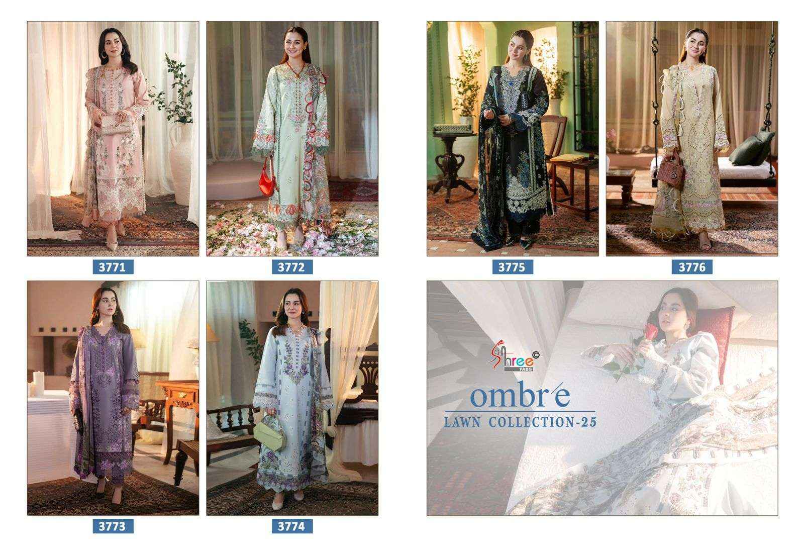 Shree Fabs Ombre Lawn Collection 25 Cotton Dress Material 6 pcs Catalogue