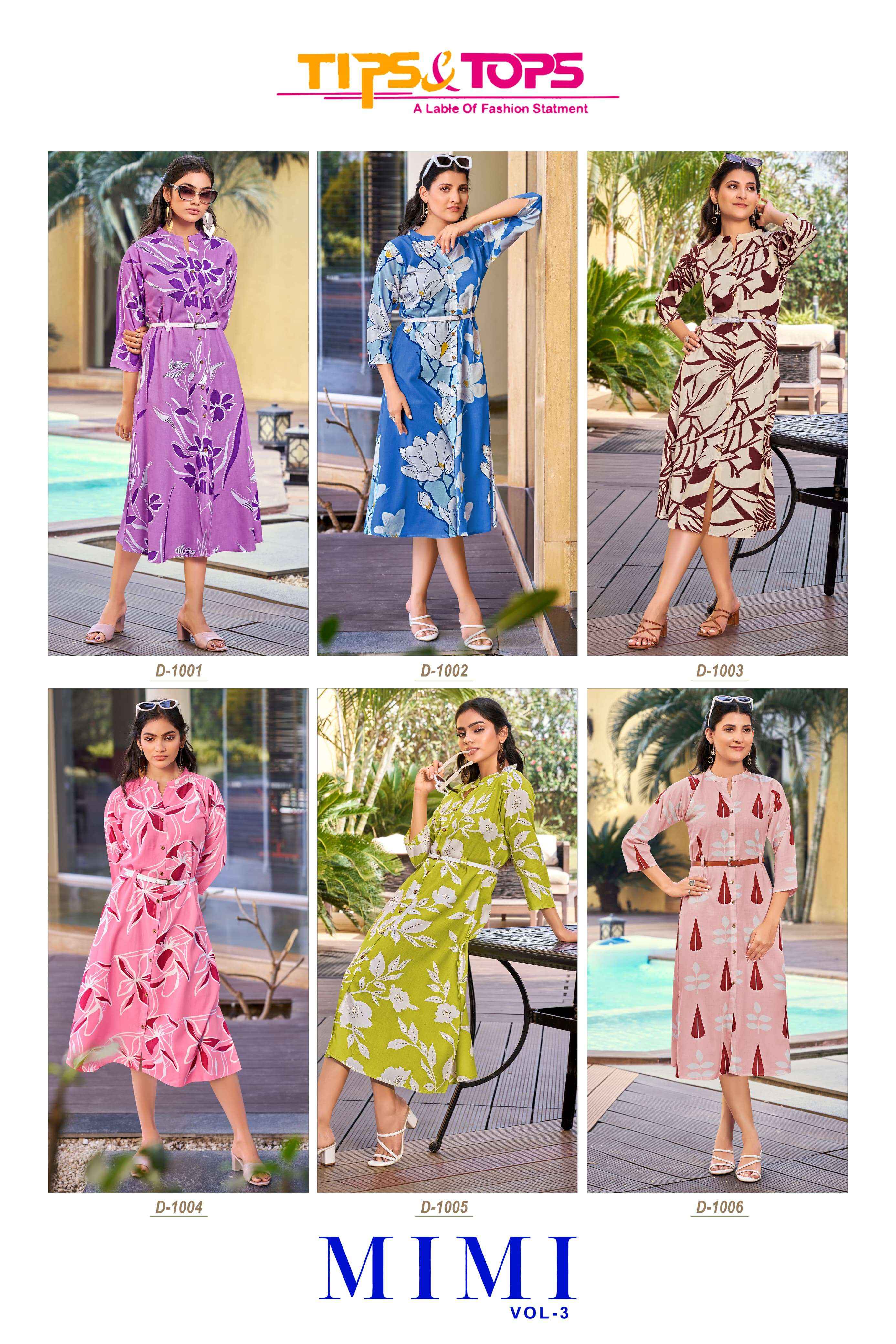 Tips & Tops Mimi Vol 3 Reyon Kurti 6 pcs Catalogue