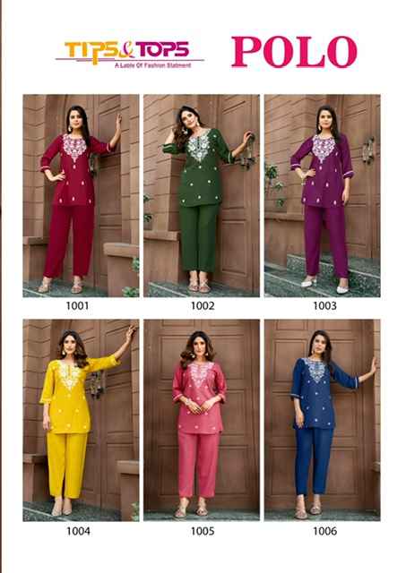 Tips & Tops Polo Rayon Co ord Set 6 pcs Catalogue