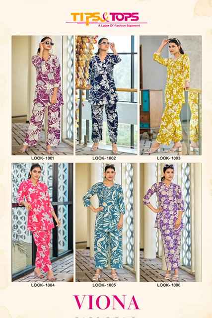 Tips & Tops Viona Rayon Co Ord Set 6 pcs Catalogue
