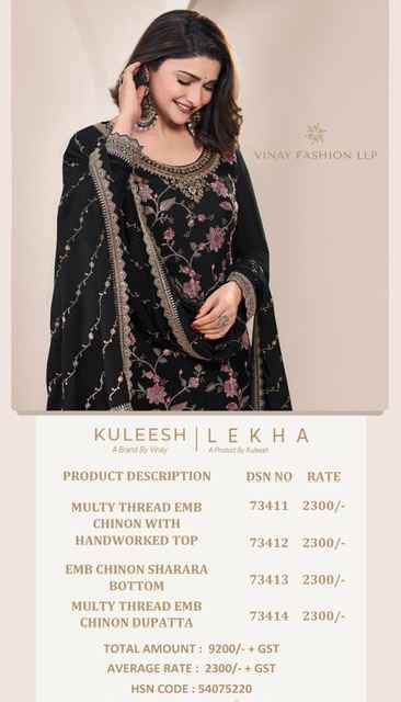 Vinay Kuleesh Lekha Chinon Dress Material 4 pcs Catalogue
