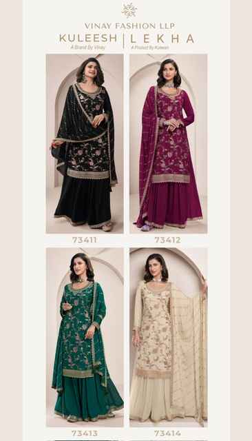 Vinay Kuleesh Lekha Chinon Dress Material 4 pcs Catalogue