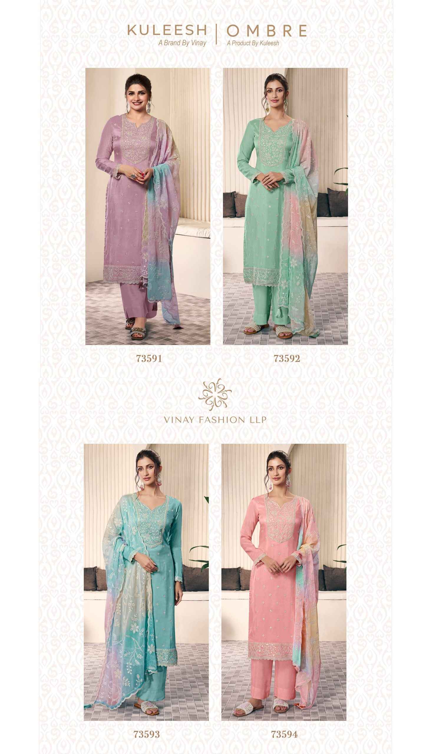 Vinay Kuleesh Ombre Moonga Silk Dress Material 4 pcs Catalogue