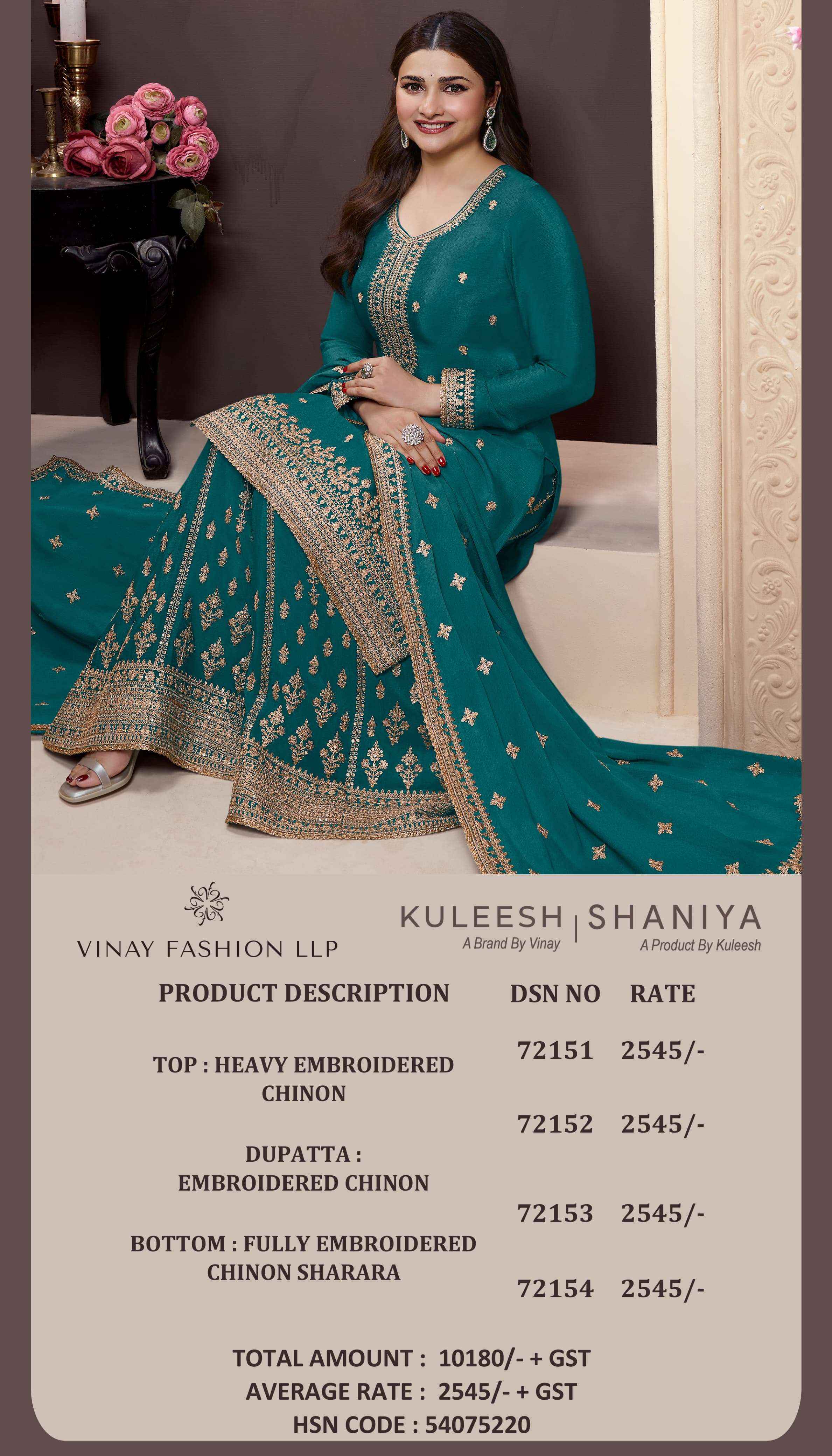 Vinay Kuleesh Shaniya Chinon Dress Material 4 pcs Catalogue
