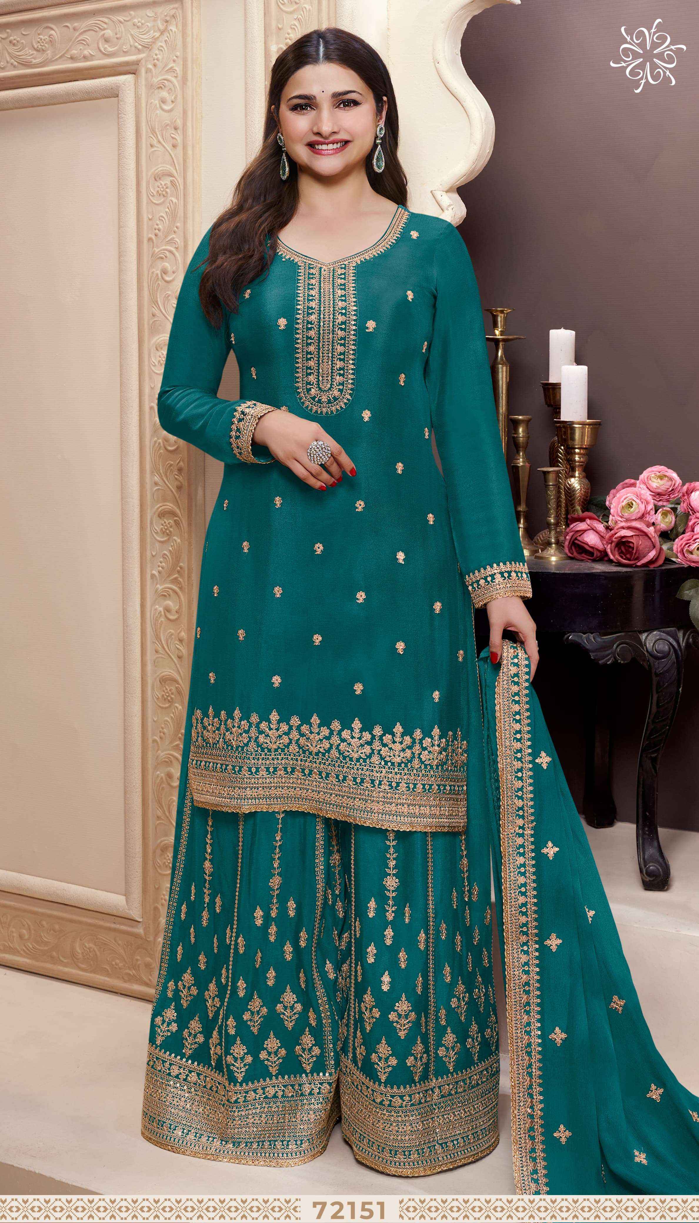 Vinay Kuleesh Shaniya Chinon Dress Material 4 pcs Catalogue
