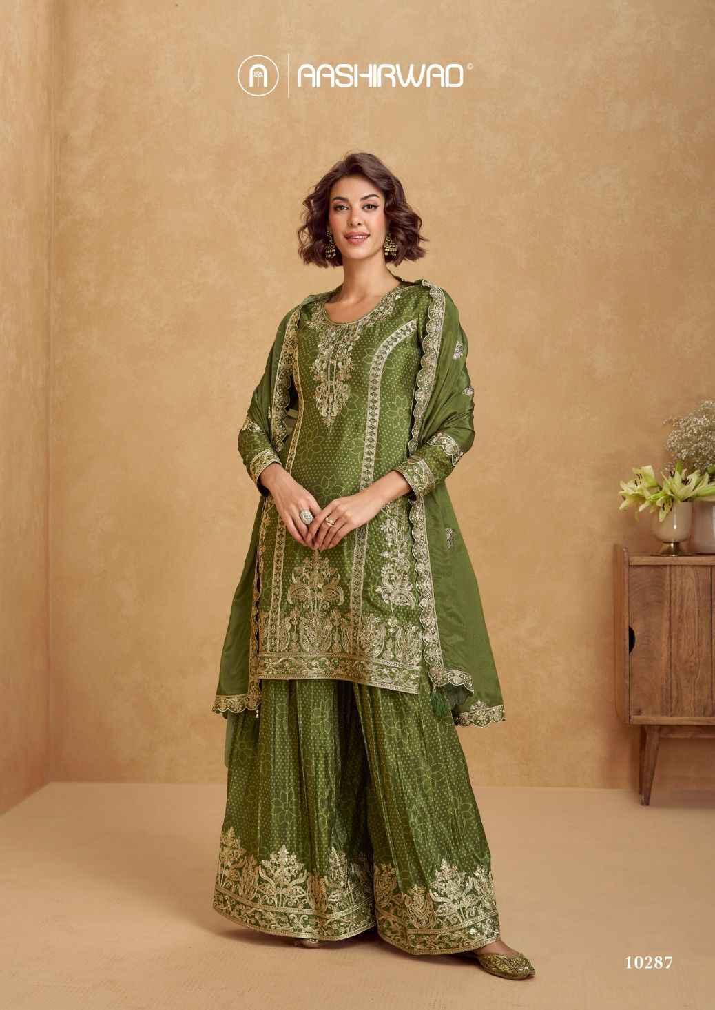 Aashirwad Creation Tanvi Readymade Chinon Silk Dress (4 pcs Catalogue)