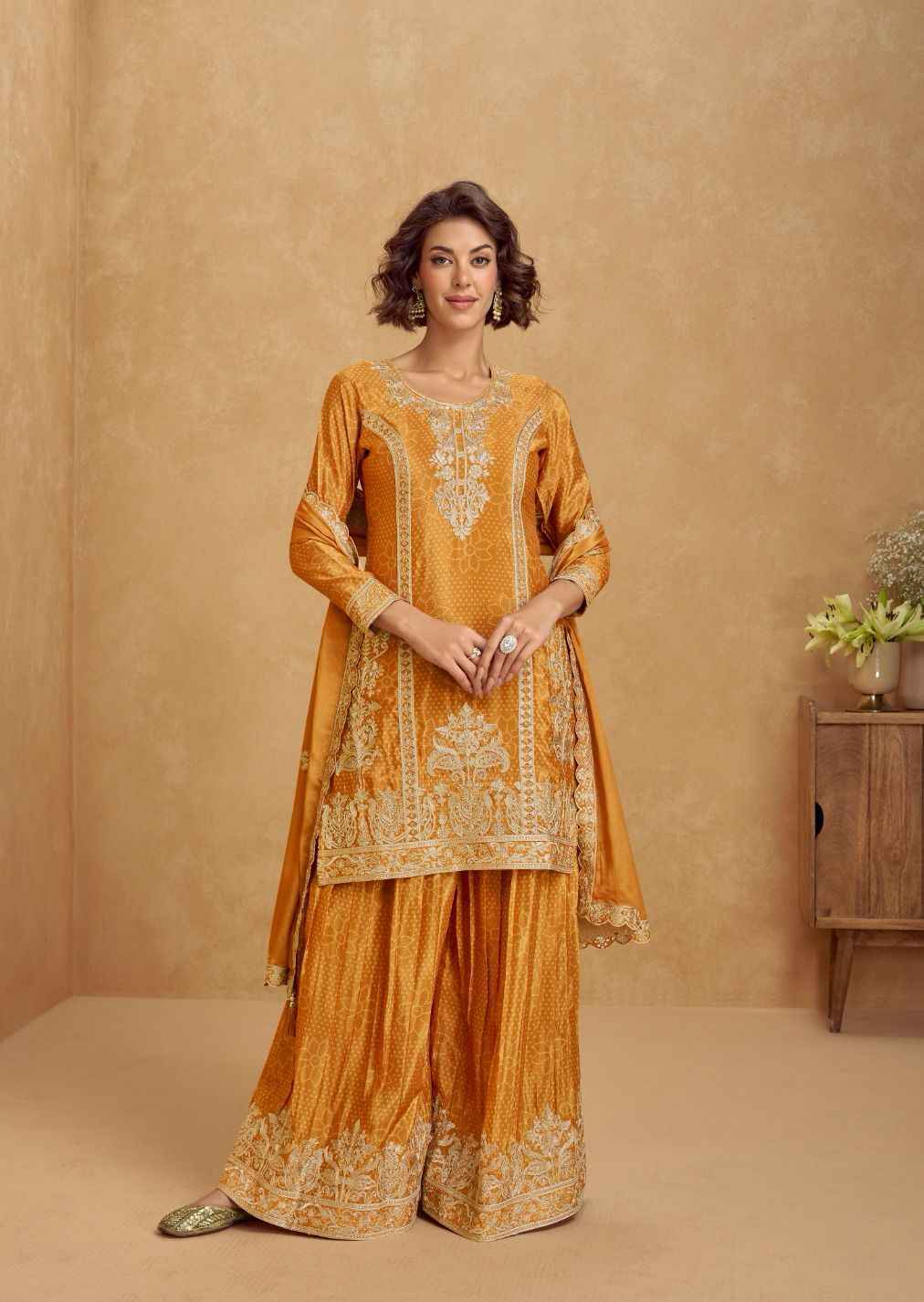 Aashirwad Creation Tanvi Readymade Chinon Silk Dress (4 pcs Catalogue)