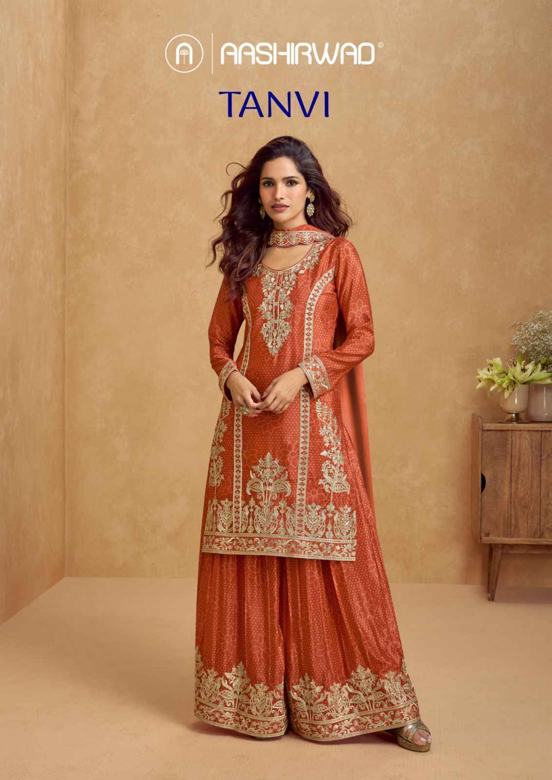 Aashirwad Creation Tanvi Readymade Chinon Silk Dress (4 pcs Catalogue)