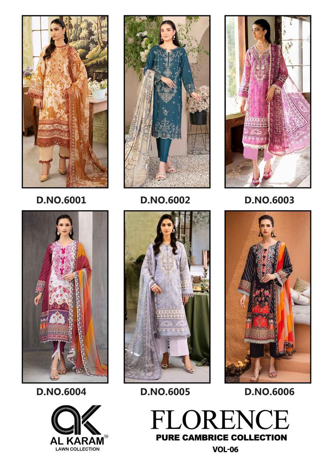 Al Karam Florence Vol 6 Cambric Cotton Dress Material 6 pcs Catalogue