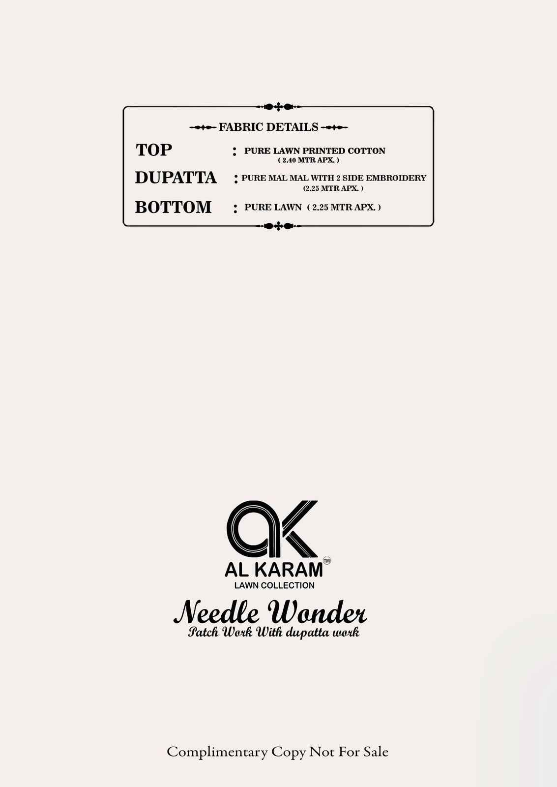Al Karam Needle Wonder Lawn Cotton Dress Material 6 pcs Catalogue
