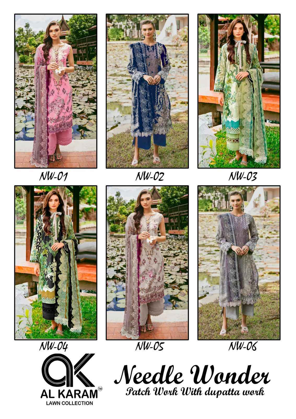 Al Karam Needle Wonder Lawn Cotton Dress Material 6 pcs Catalogue
