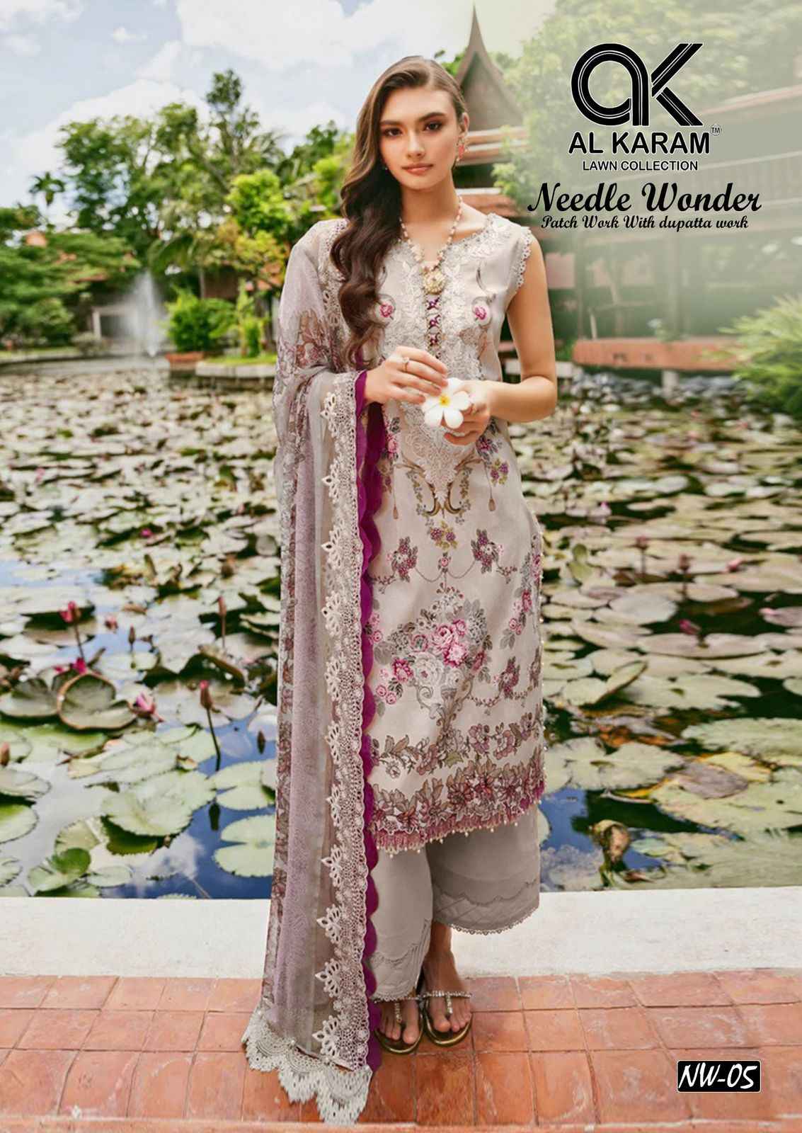 Al Karam Needle Wonder Lawn Cotton Dress Material 6 pcs Catalogue