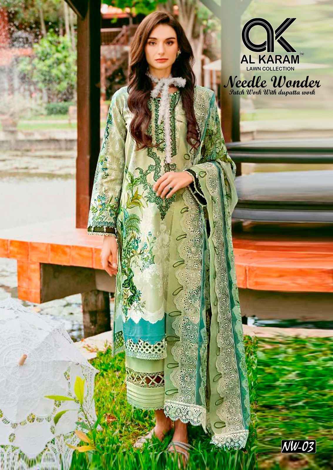 Al Karam Needle Wonder Lawn Cotton Dress Material 6 pcs Catalogue