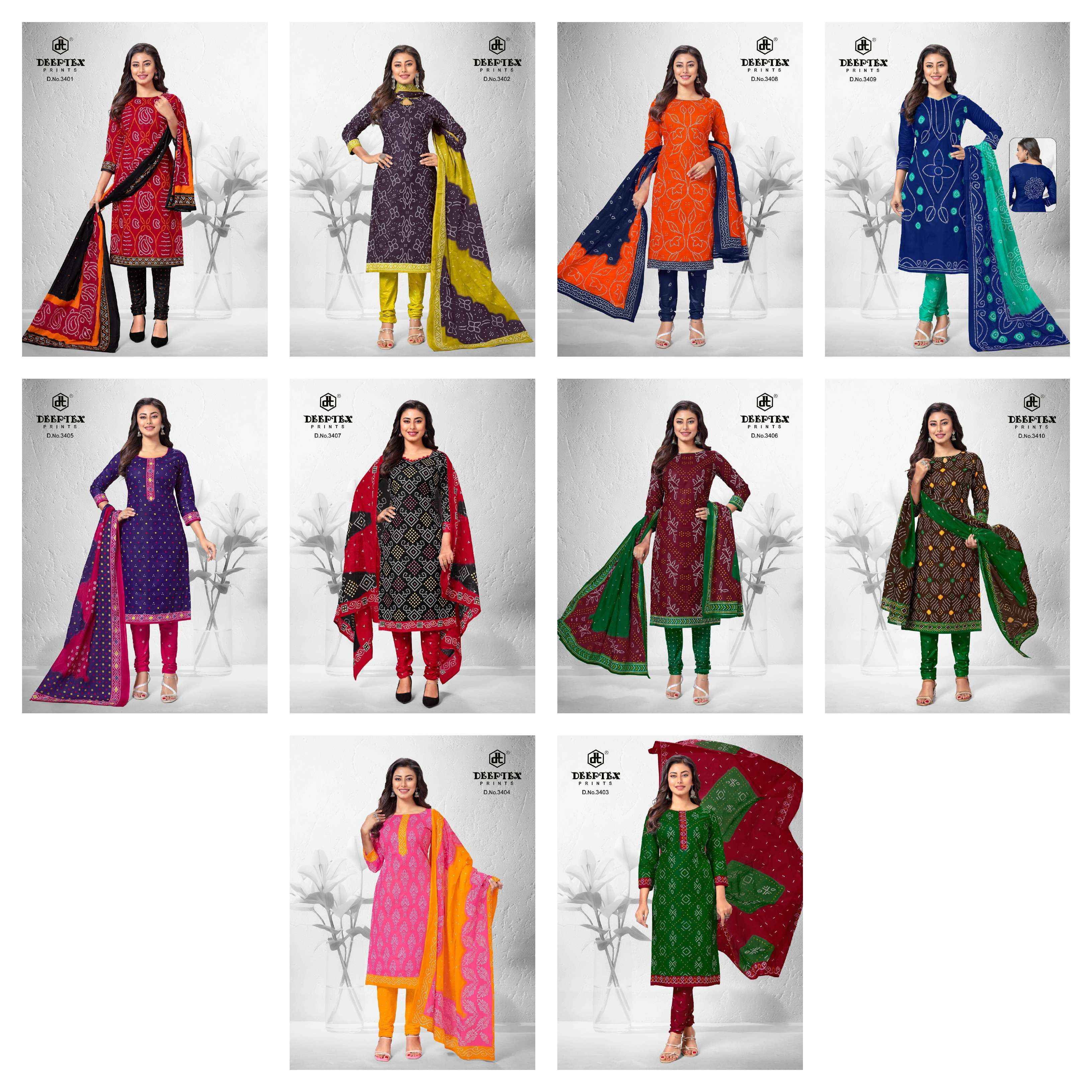 Deeptex Classic Chunaris Vol 34 Bandhni Cotton Dress Material 10 pcs Catalogue