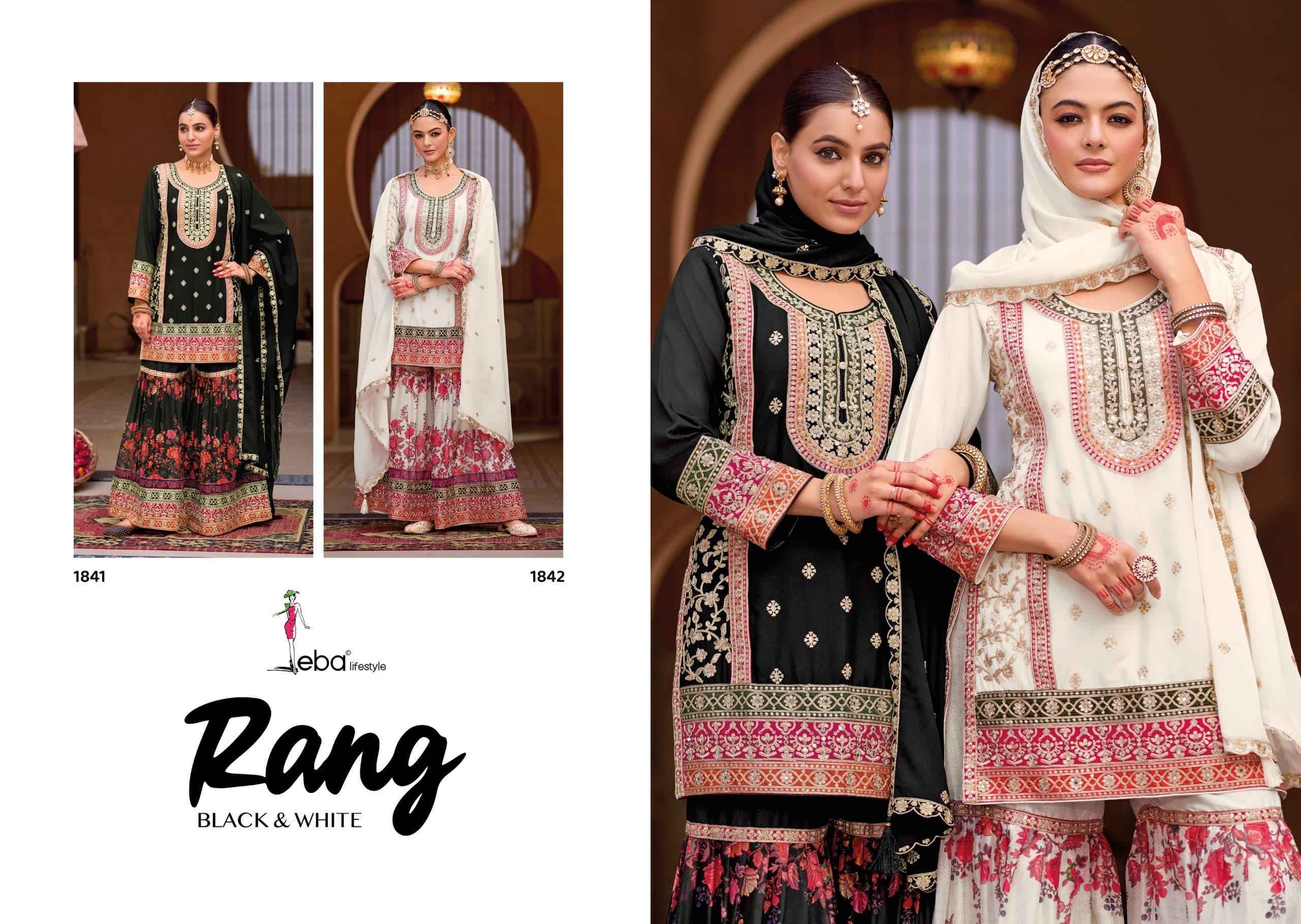 Eba Lifestyle Rang Black & White Readymade Chinon Dress (2 pcs Catalogue)