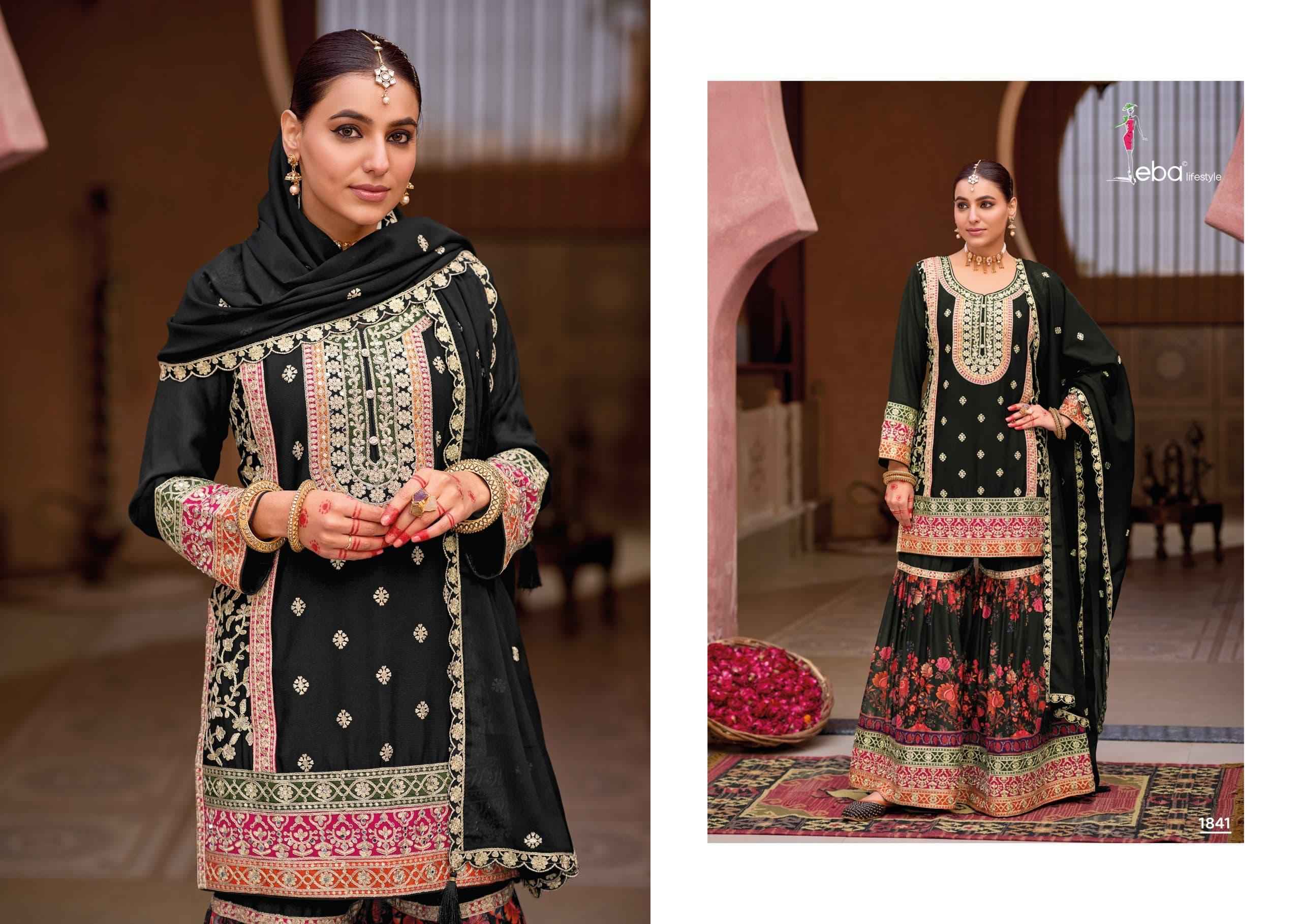 Eba Lifestyle Rang Black & White Readymade Chinon Dress (2 pcs Catalogue)