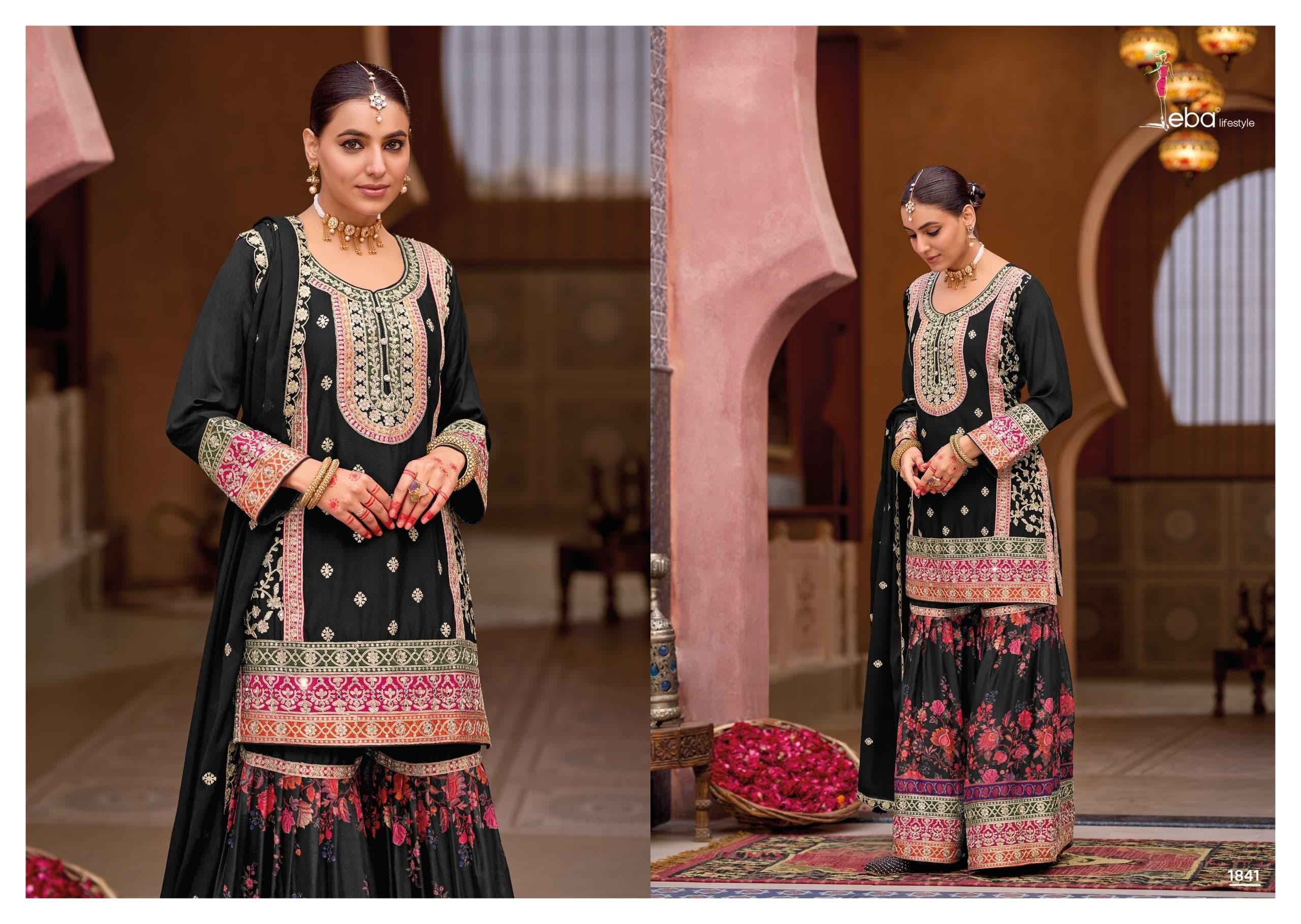Eba Lifestyle Rang Black & White Readymade Chinon Dress (2 pcs Catalogue)