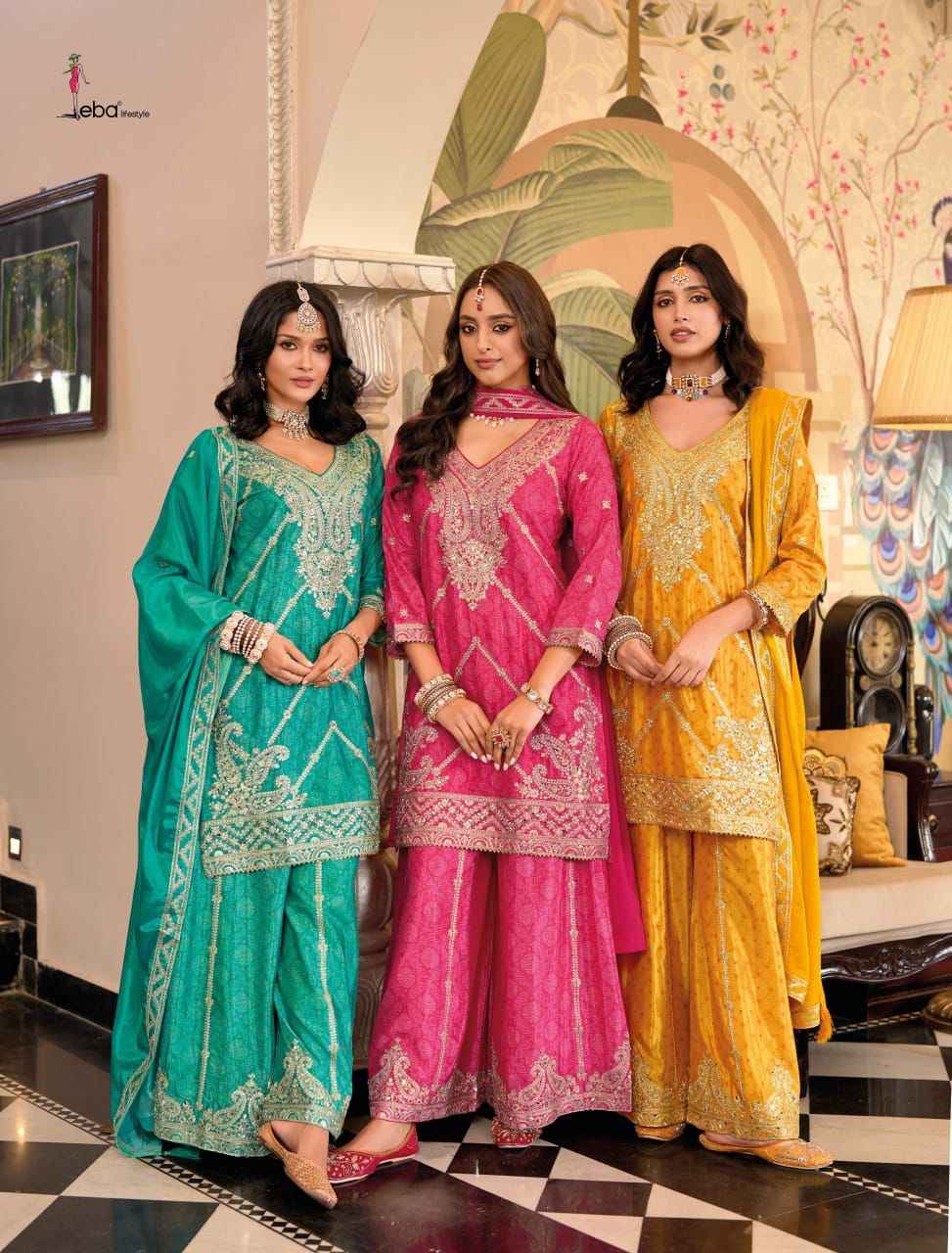 Eba Lifestyle Sangam Chinon Readymade Dress (3 pcs Catalogue)