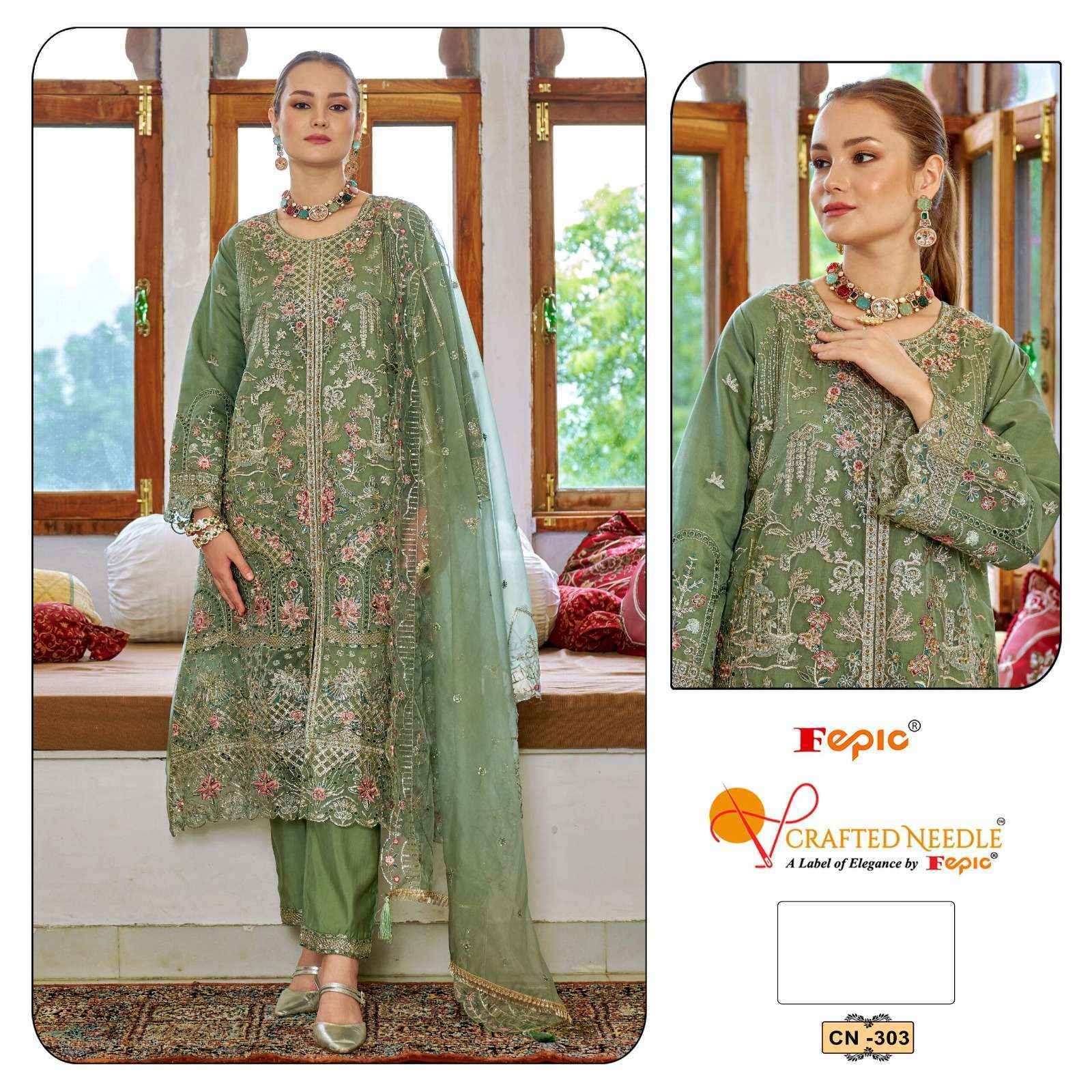 Fepic Crafted Needle Cn-303 Readymade Organza Dress (3 pcs Catalogue)