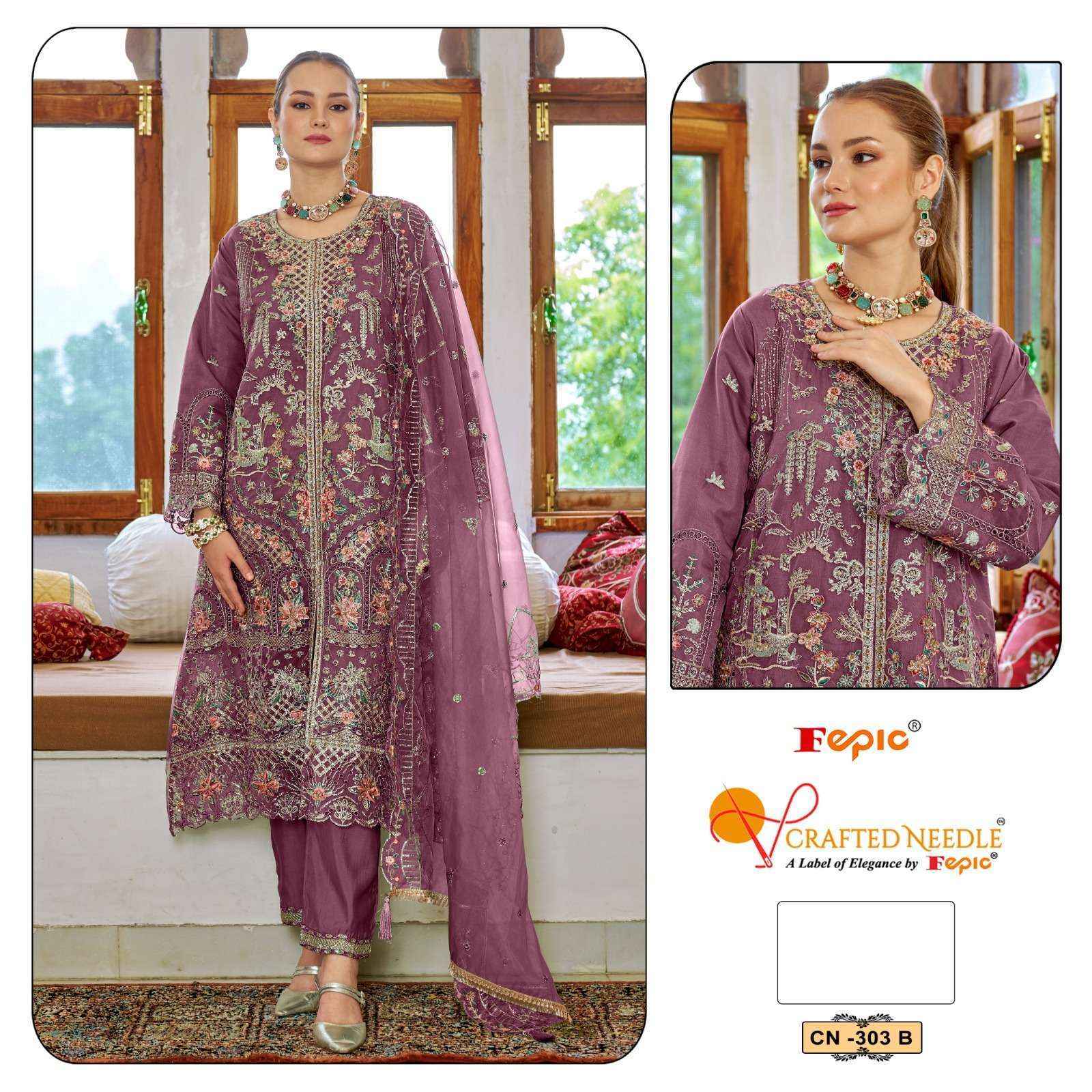 Fepic Crafted Needle Cn-303 Readymade Organza Dress (3 pcs Catalogue)