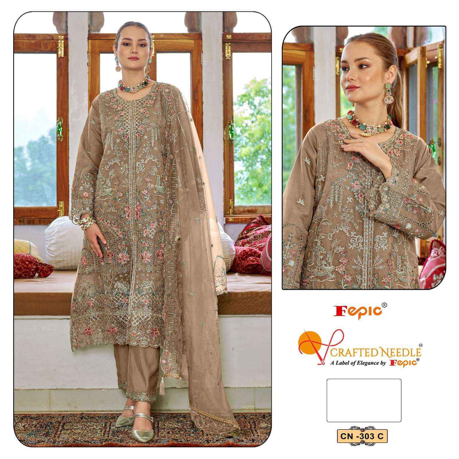 Fepic Crafted Needle Cn-303 Readymade Organza Dress (3 pcs Catalogue)