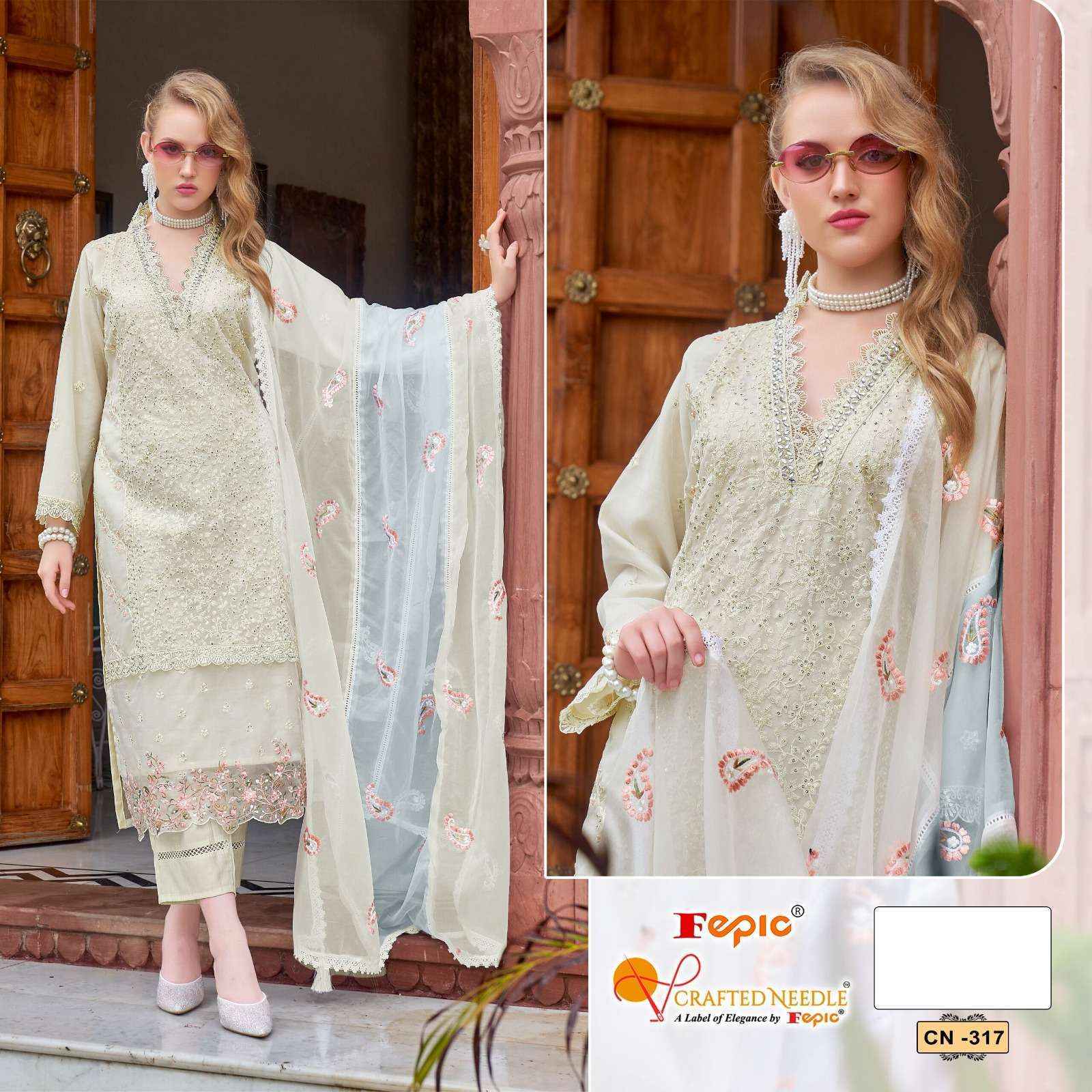 Fepic Crafted Needle Cn-317 Readymade Pakistani Style Organza Dress (3 pcs Catalogue)