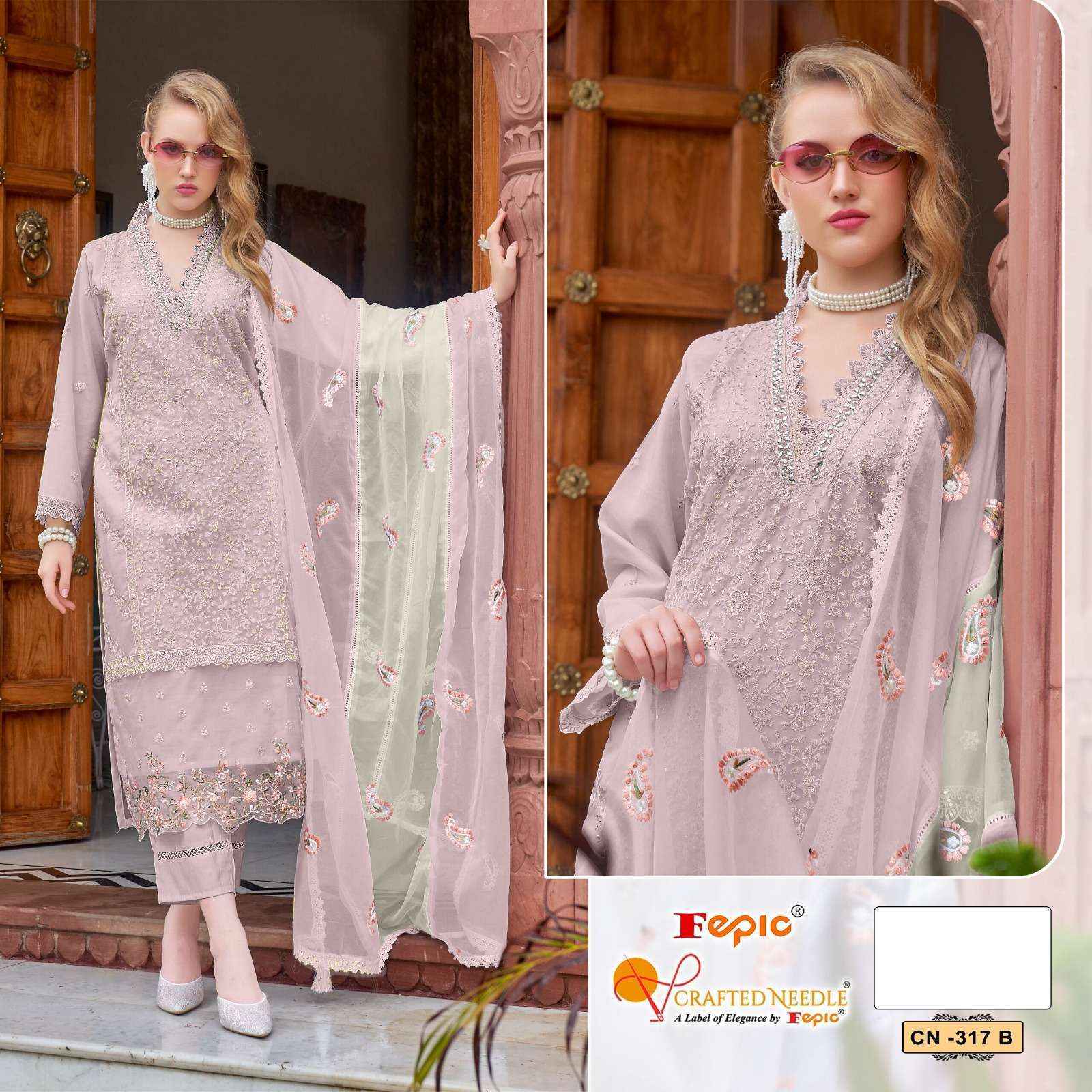 Fepic Crafted Needle Cn-317 Readymade Pakistani Style Organza Dress (3 pcs Catalogue)