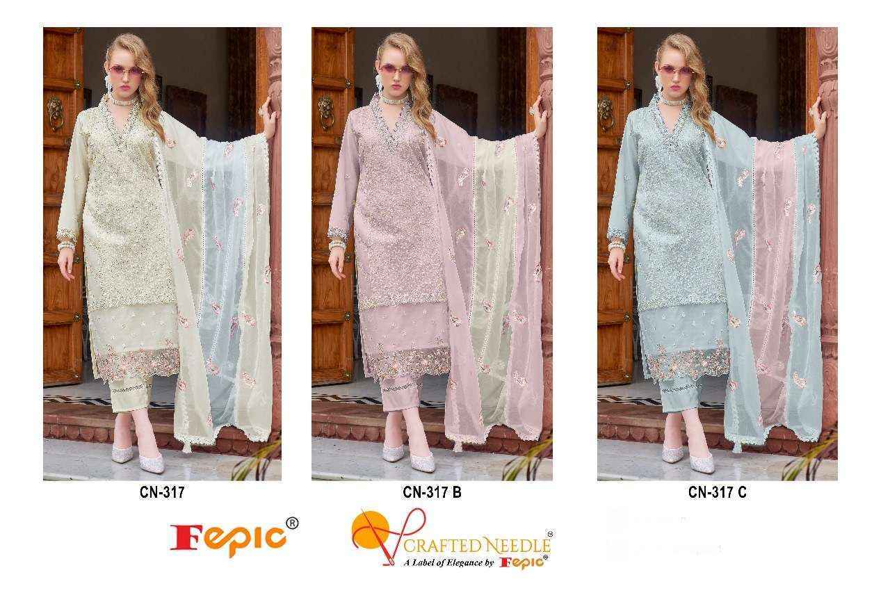 Fepic Crafted Needle Cn-317 Readymade Pakistani Style Organza Dress (3 pcs Catalogue)
