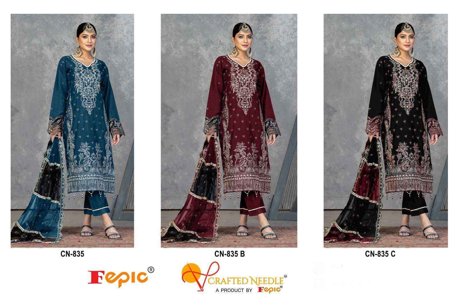 Fepic Crafted Needle Cn-835 Readymade Organza Dress (3 pcs Catalogue)