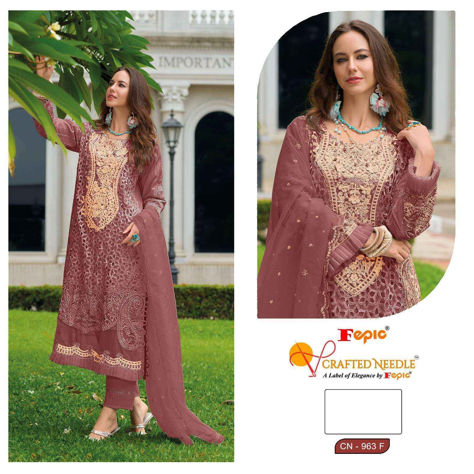 Fepic Crafted Needle Cn-963 DEF Readymade Organza Dress (3 pcs Catalogue)