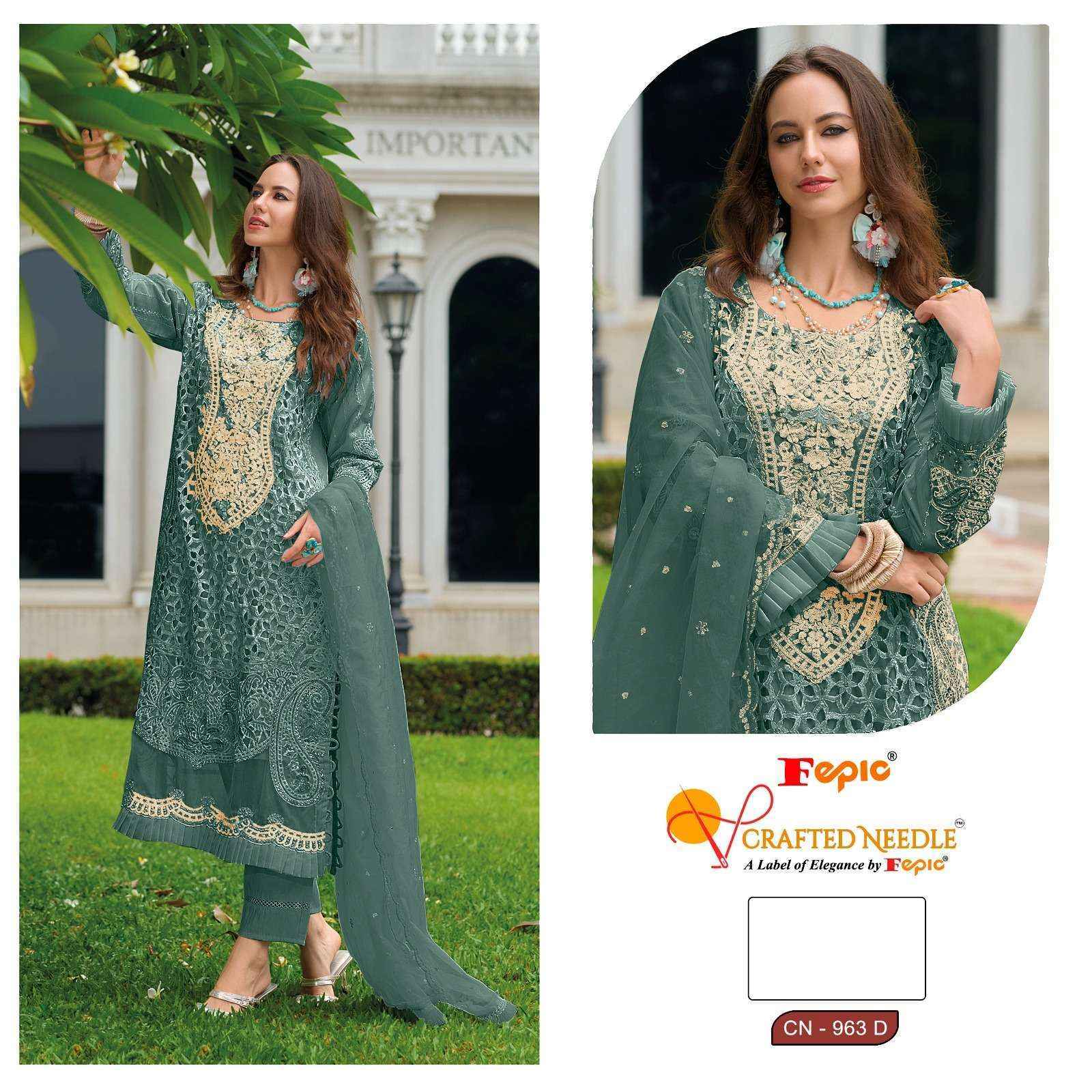 Fepic Crafted Needle Cn-963 DEF Readymade Organza Dress (3 pcs Catalogue)