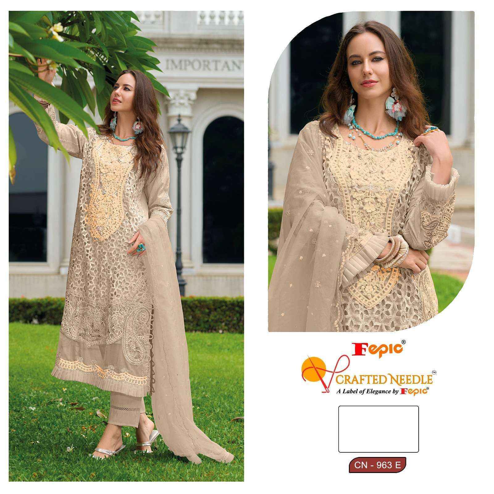 Fepic Crafted Needle Cn-963 DEF Readymade Organza Dress (3 pcs Catalogue)