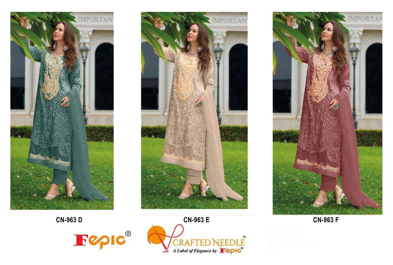 Fepic Crafted Needle Cn-963 DEF Readymade Organza Dress (3 pcs Catalogue)