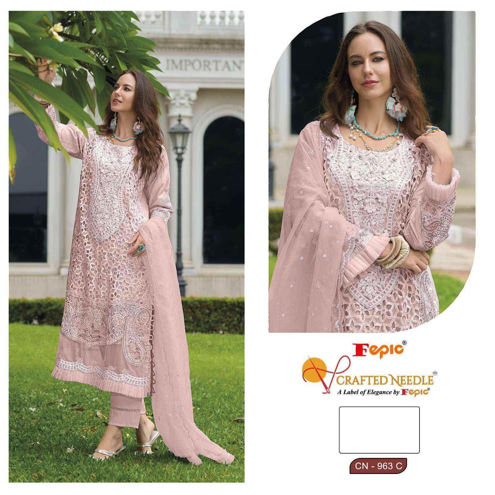 Fepic Crafted Needle Cn-963 Readymade Organza Dress (3 pcs Catalogue)