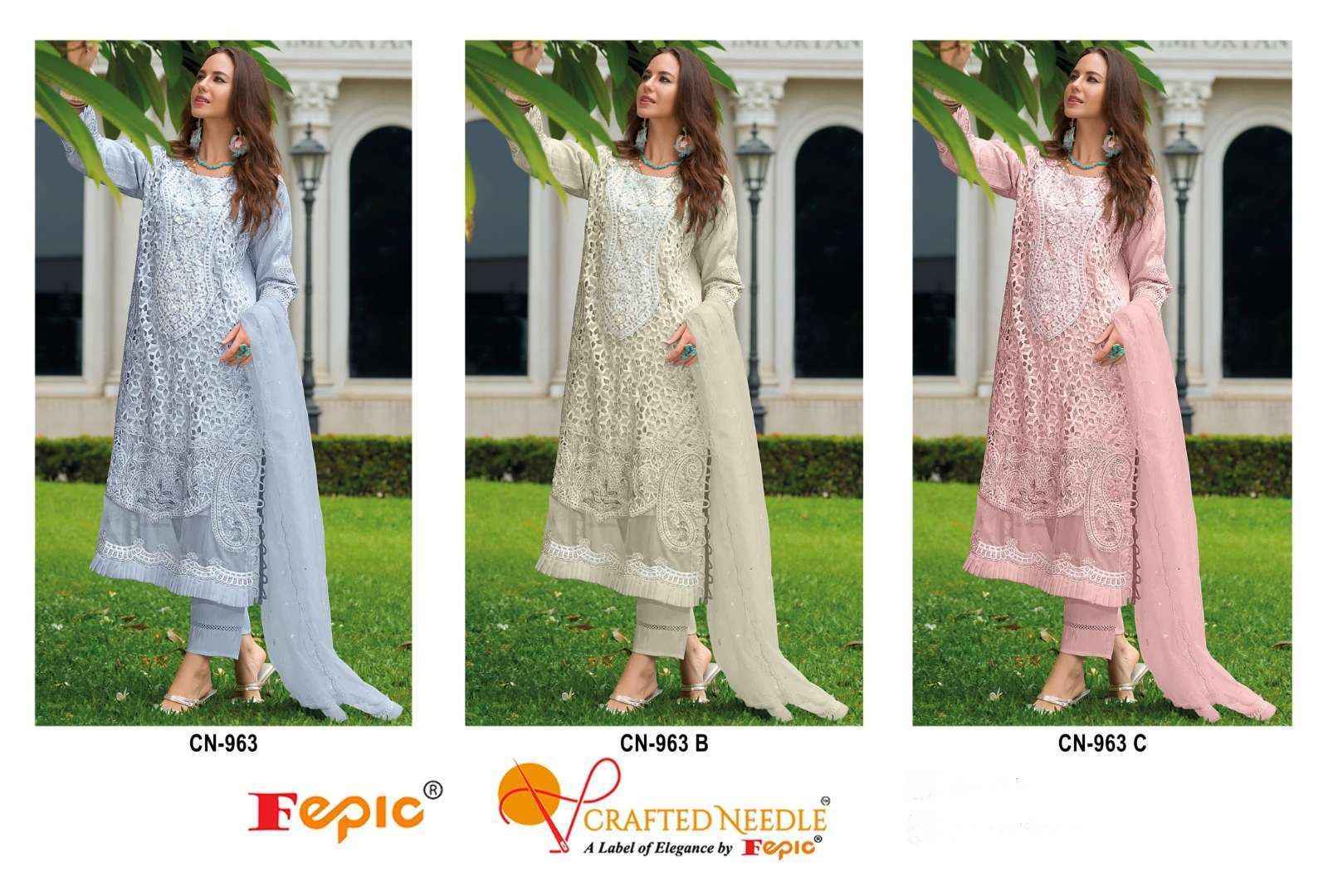 Fepic Crafted Needle Cn-963 Readymade Organza Dress (3 pcs Catalogue)