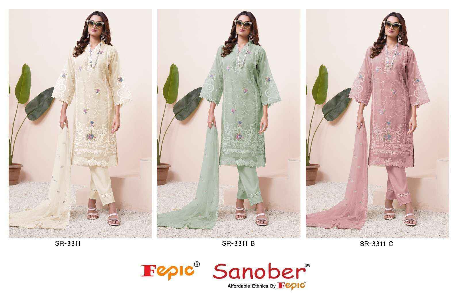Fepic Sanober Sr-3311 Organza Dress Material (3 pcs Catalogue)