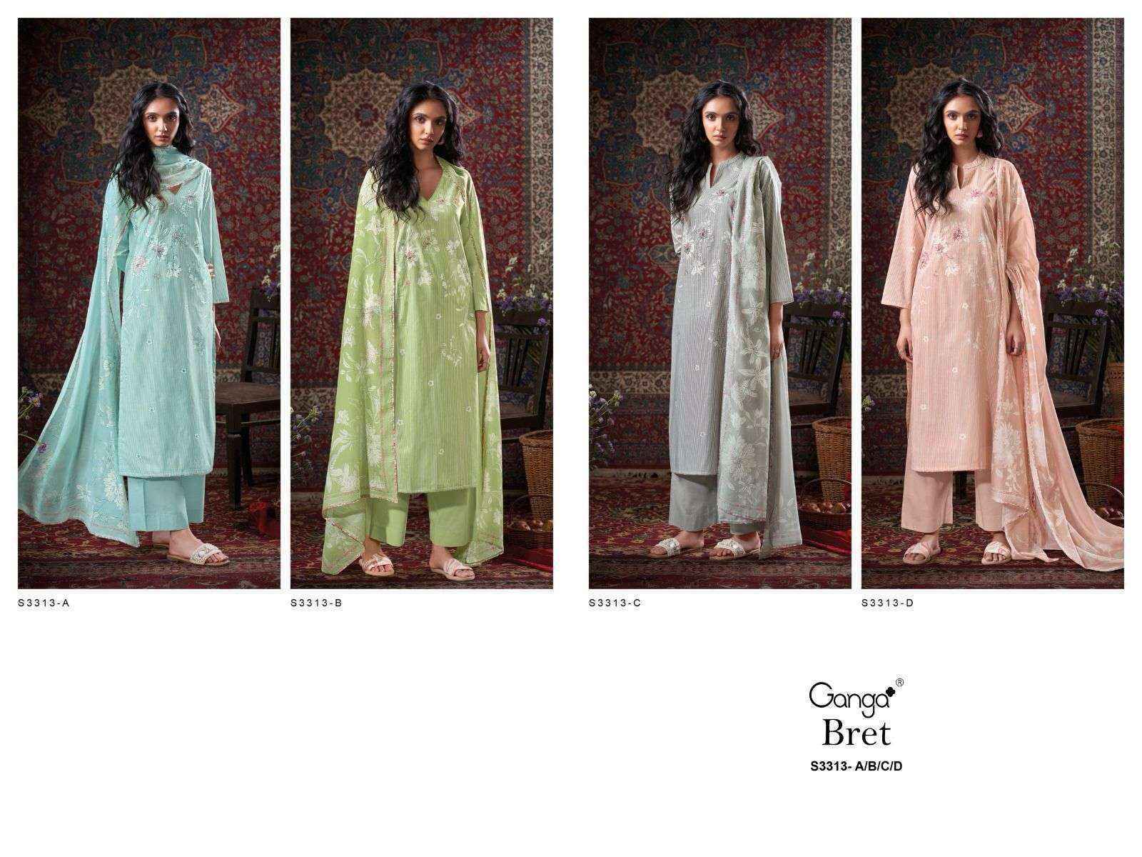 Ganga Bret-3313 Cotton Dress Material (4 pcs Catalogue)