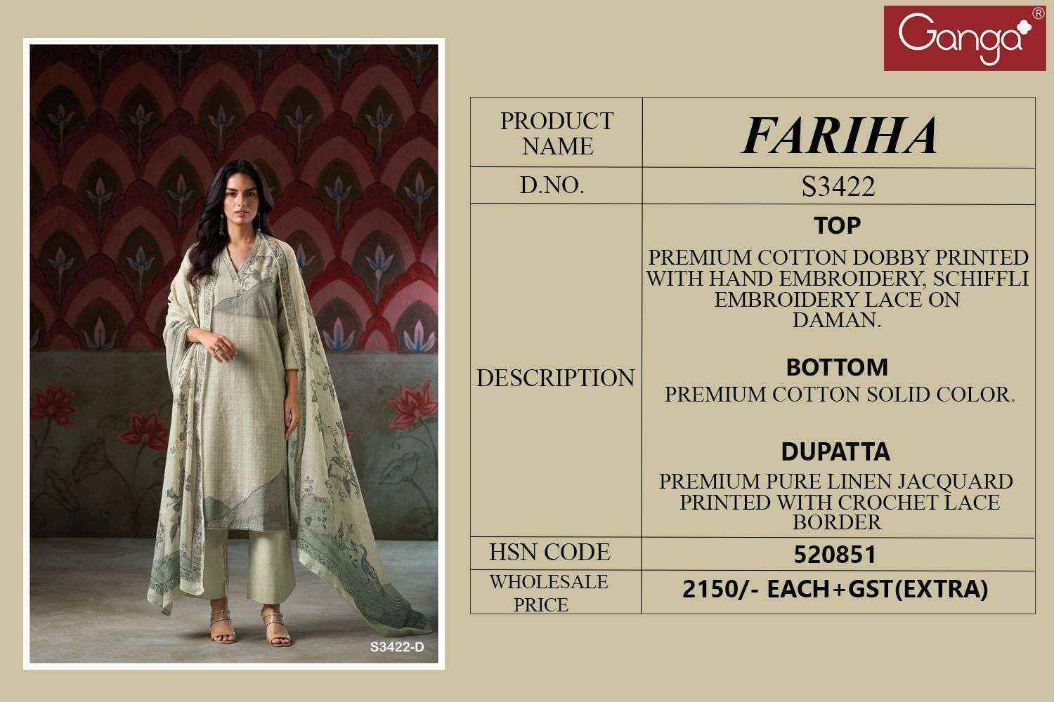 Ganga Fariha-3422 Cotton Dress Material (4 pcs Catalogue)