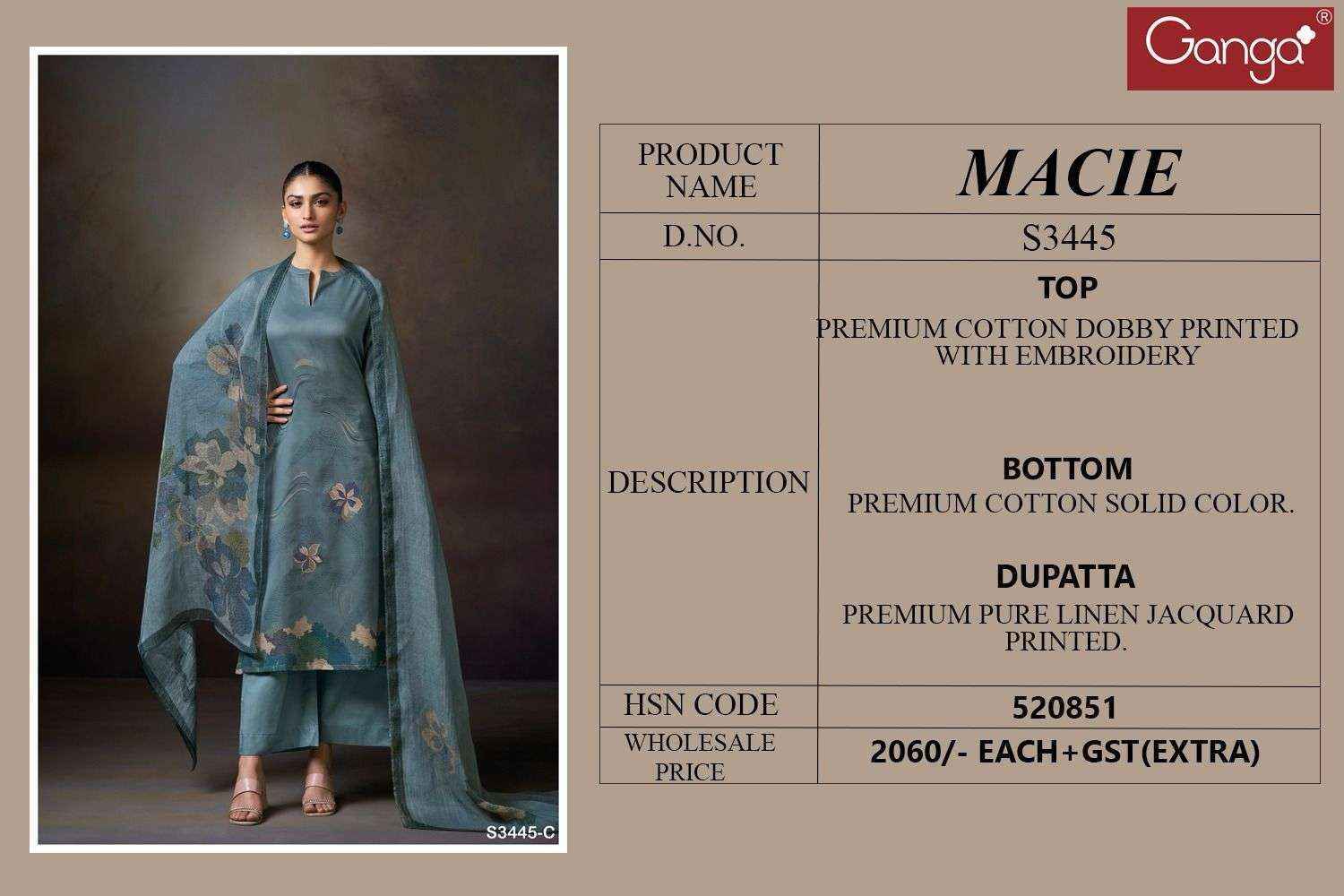 Ganga Macie-S3445 Cotton Dress Material (4 pcs Catalogue)