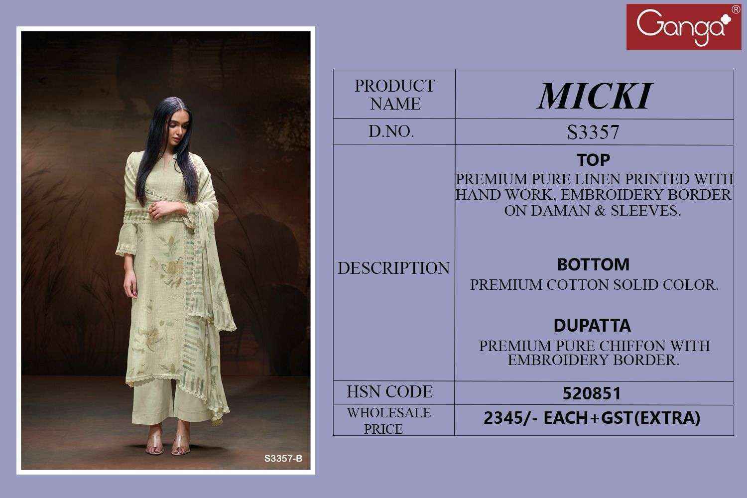 Ganga Micki-3357 Linen Cotton Dress Material (4 pcs Catalogue)
