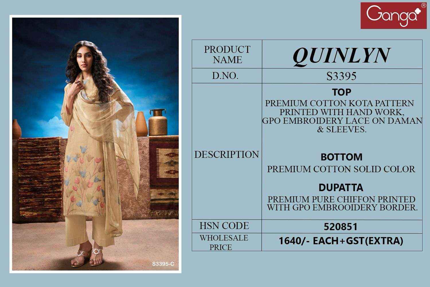 Ganga Quinlyn 3395 Cotton Dress Material 4 pcs Catalogue