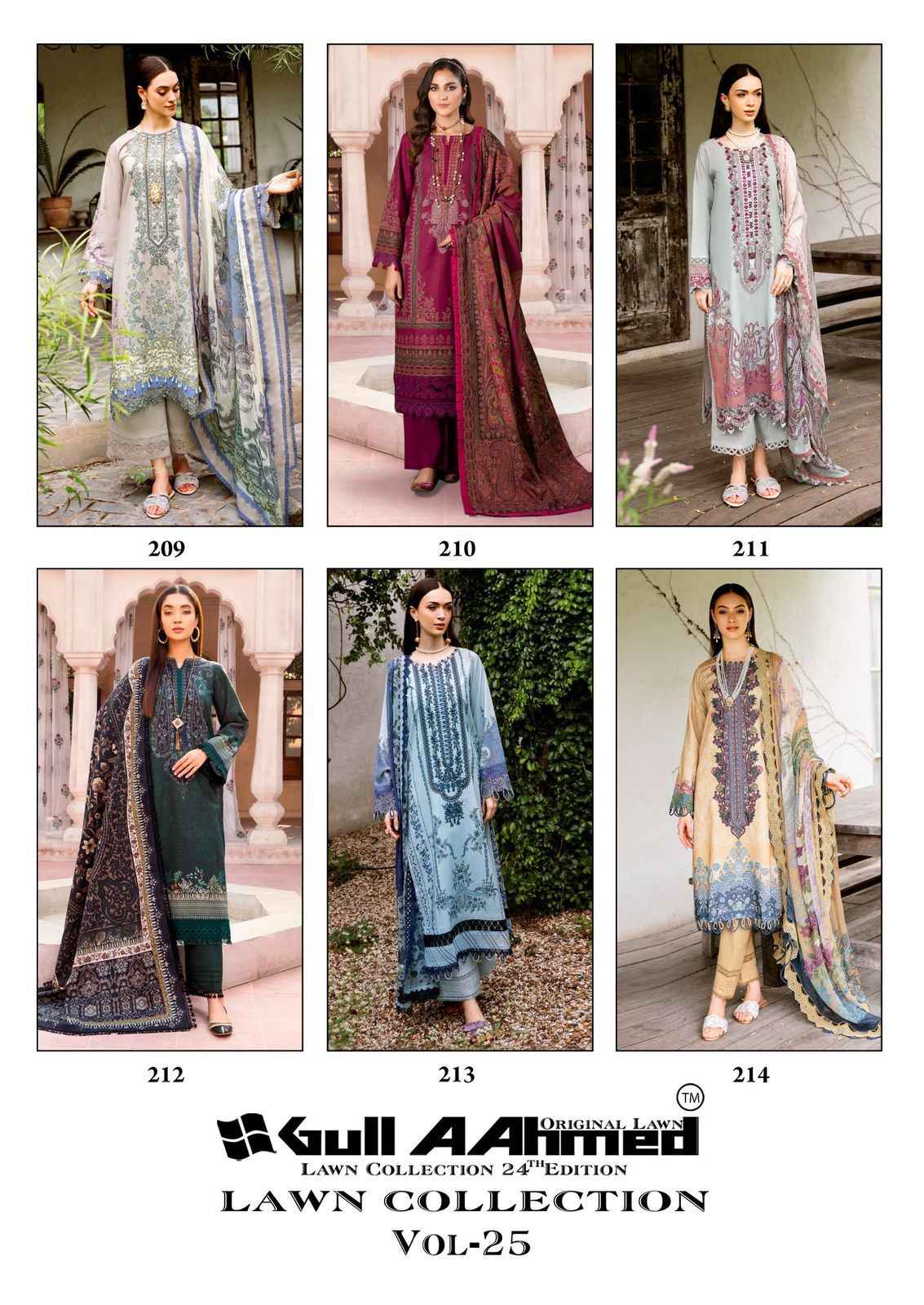 Gull Aahmed Lawn Collection Vol 25 Lawn Cotton Dress Material 6 pcs Catalogue