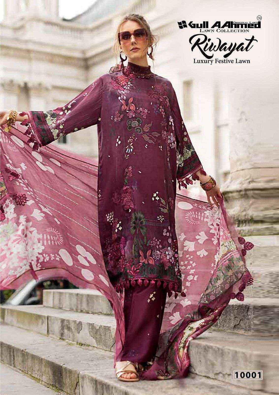 Gull Aahmed Riwayat Vol-10 Lawn Cotton Dress Material (6 pcs Catalogue)