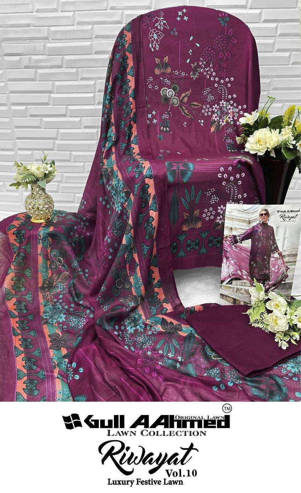 Gull Aahmed Riwayat Vol-10 Lawn Cotton Dress Material (6 pcs Catalogue)